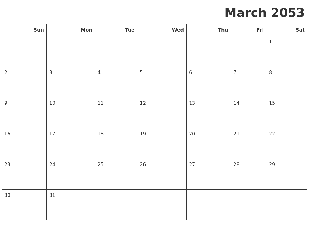 March 2053 Calendars To Print