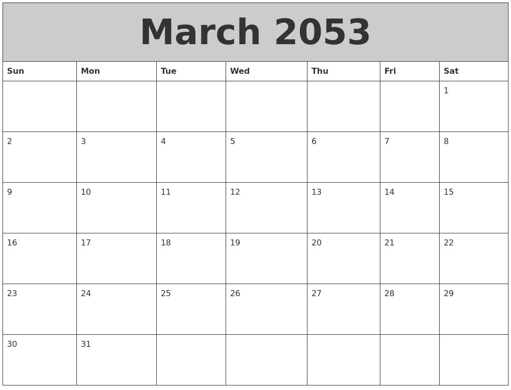 March 2053 My Calendar