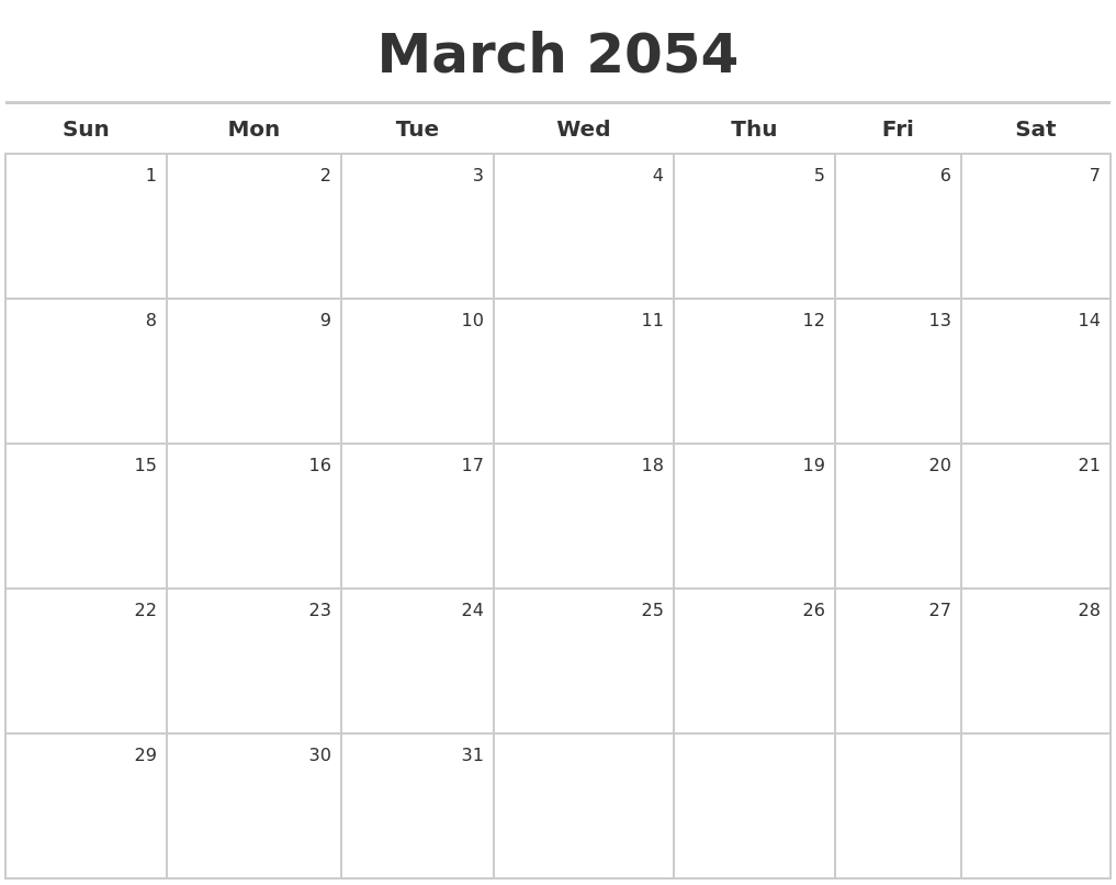 March 2054 Calendar Maker