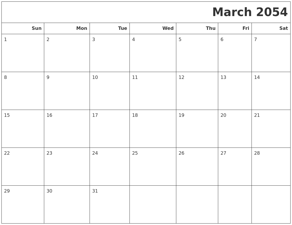 March 2054 Calendars To Print
