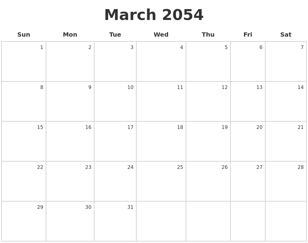 March 2054 Make A Calendar