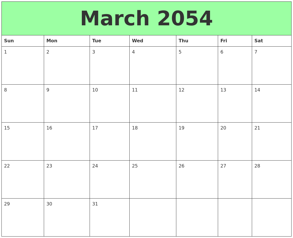 March 2054 Printable Calendars