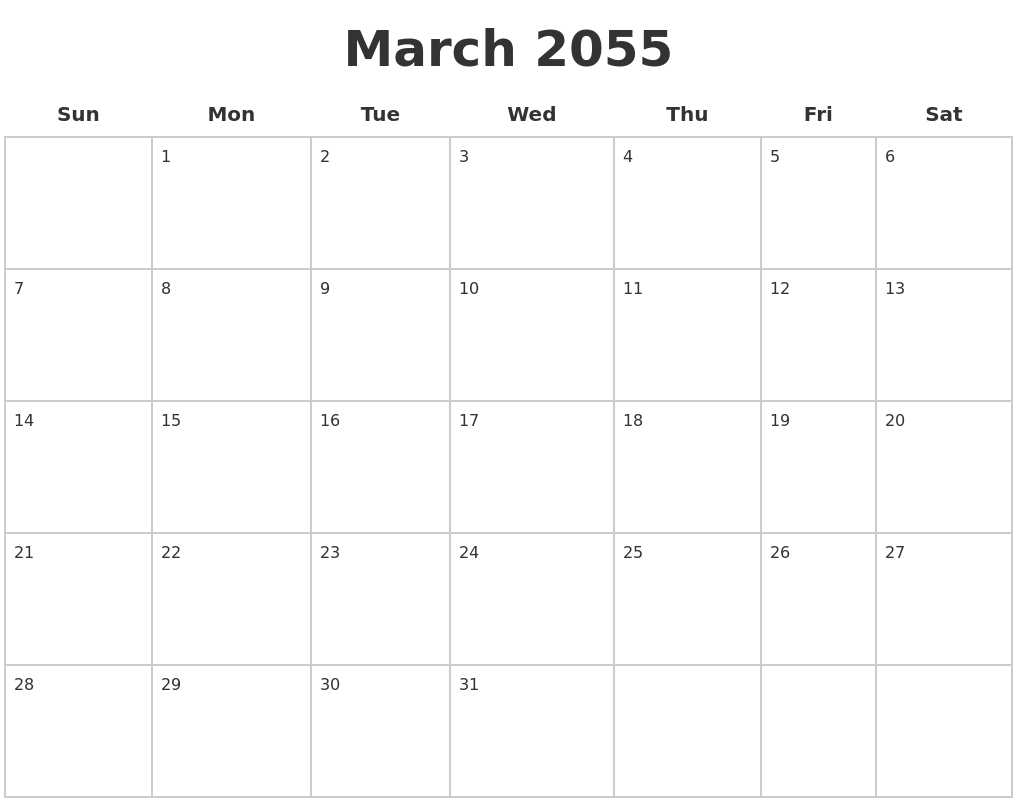March 2055 Blank Calendar Pages