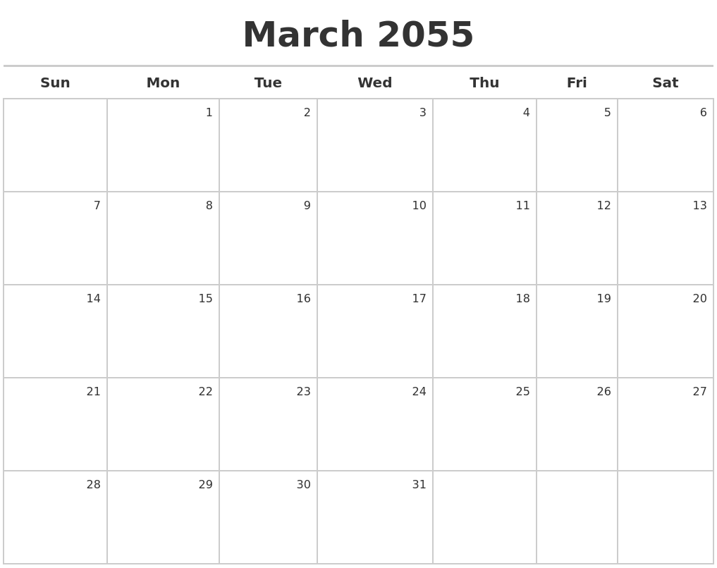 March 2055 Calendar Maker