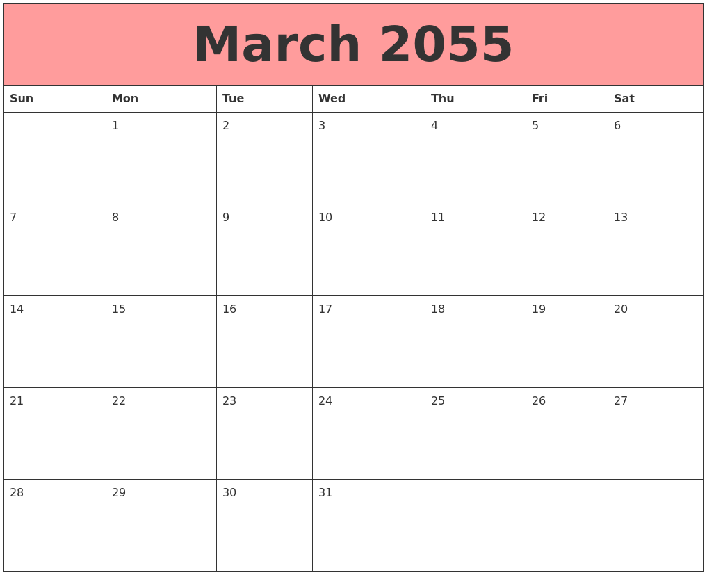 March 2055 Calendars That Work