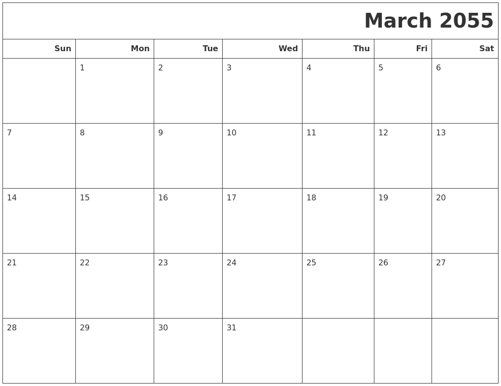 March 2055 Calendars To Print