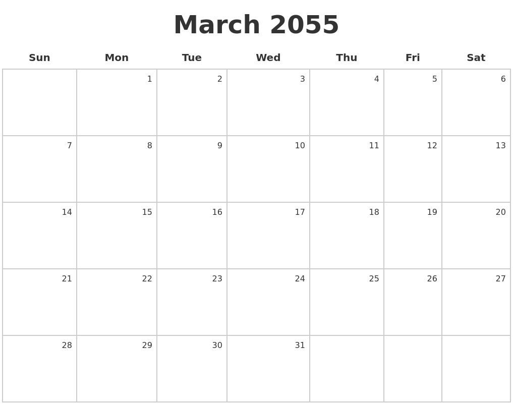March 2055 Make A Calendar