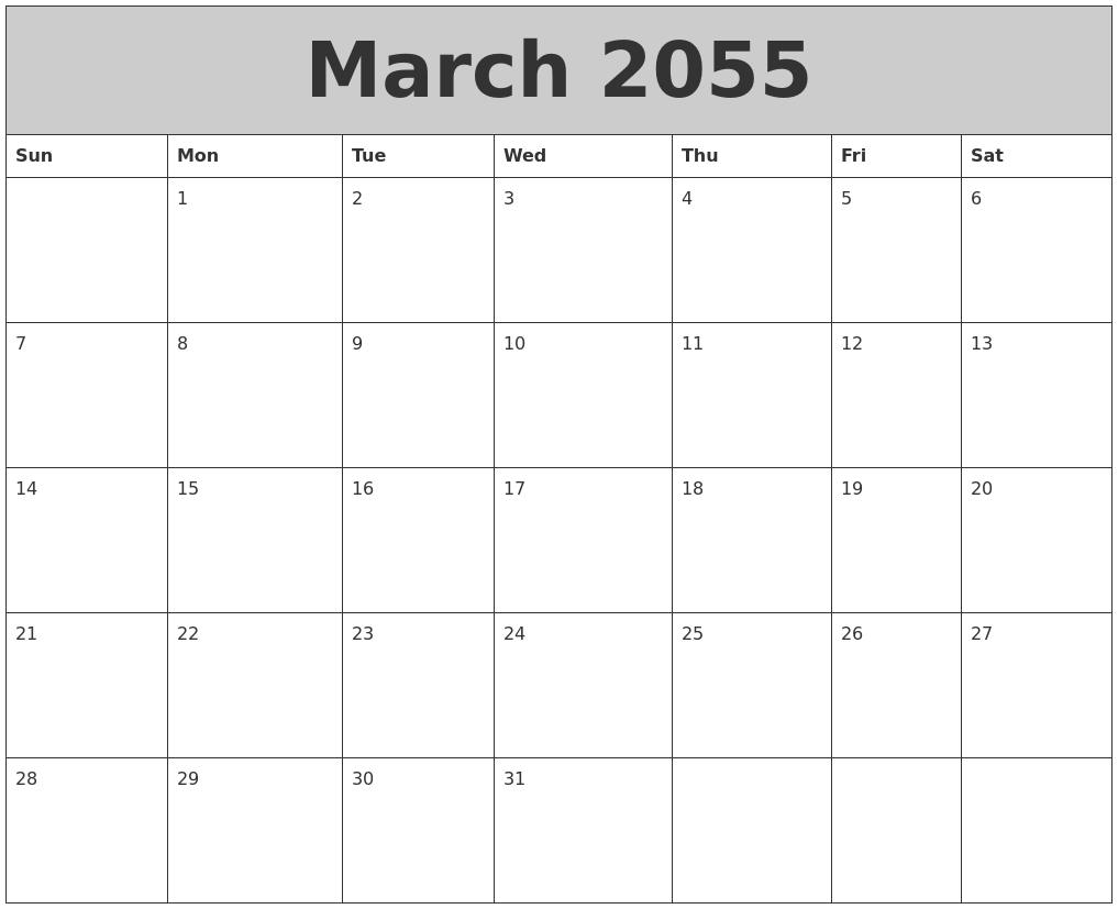 March 2055 My Calendar