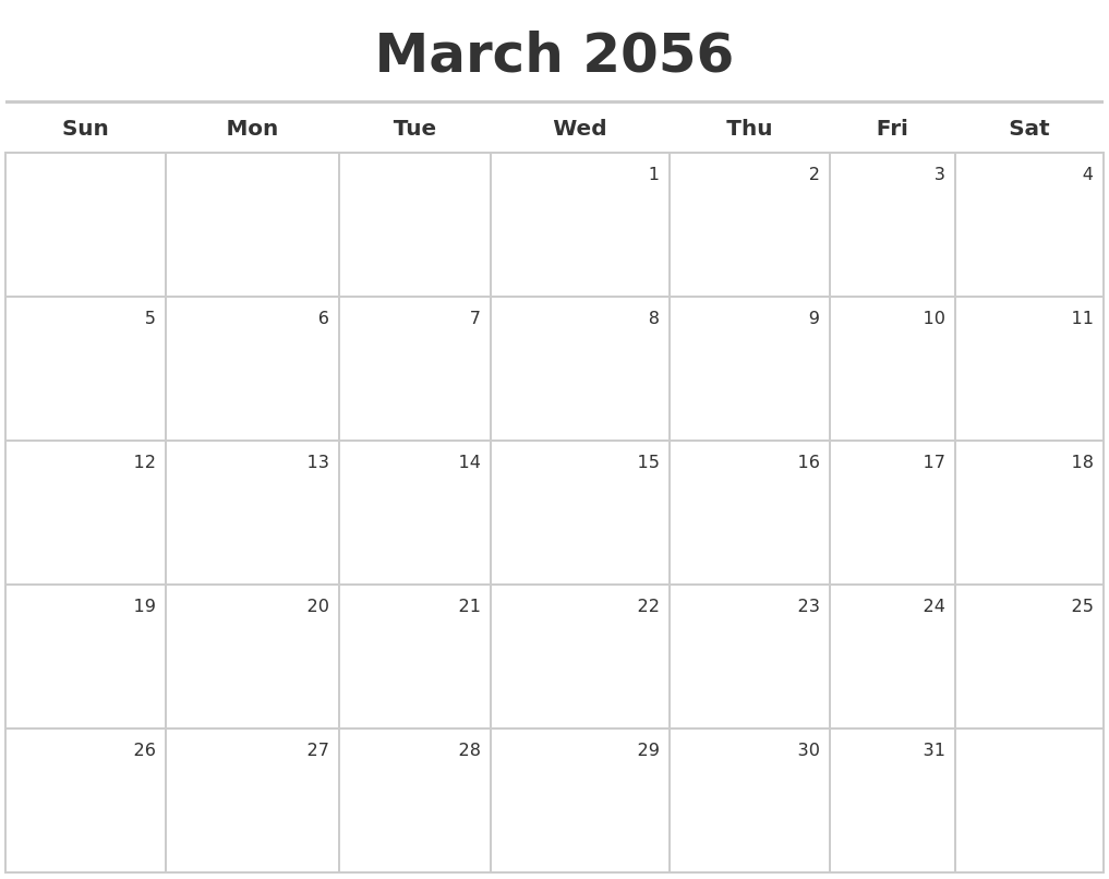 March 2056 Calendar Maker