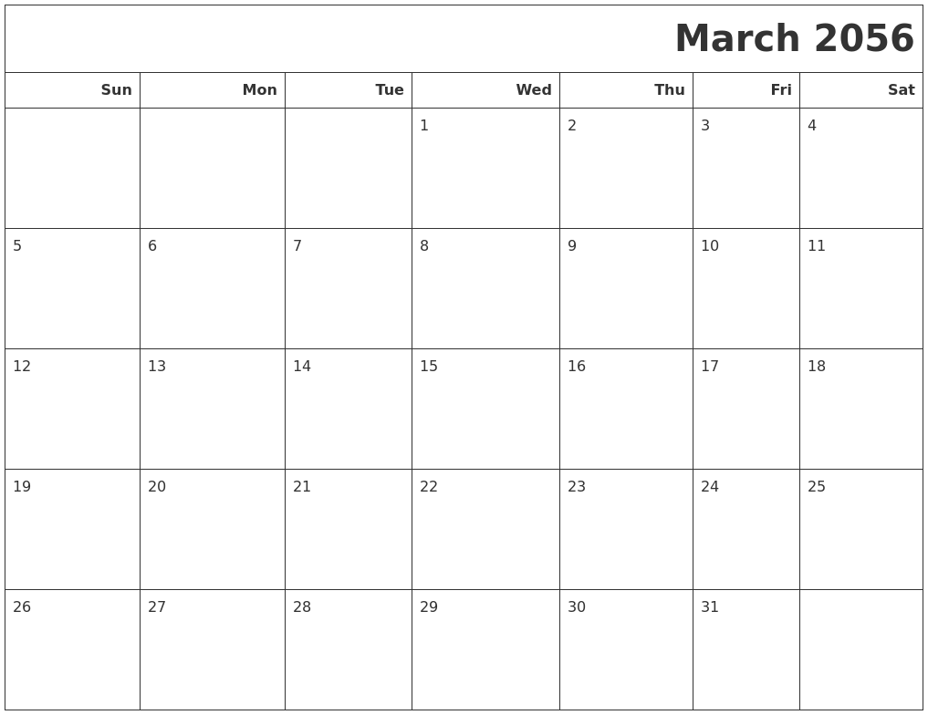 March 2056 Calendars To Print