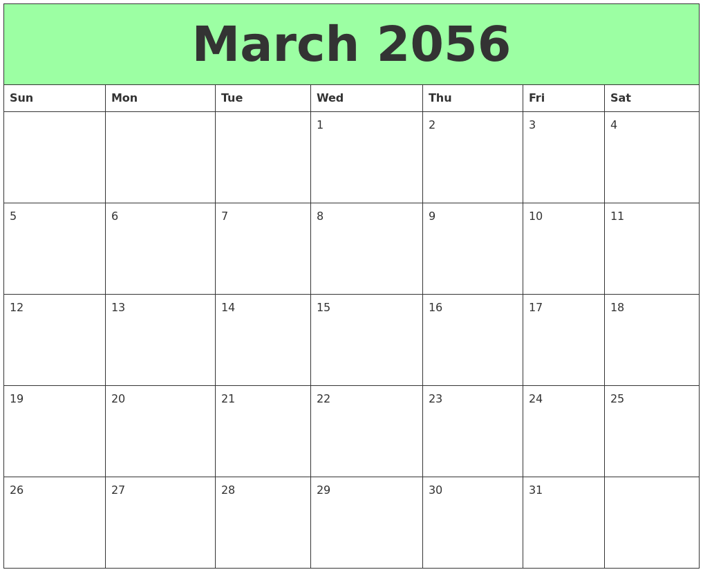 March 2056 Printable Calendars
