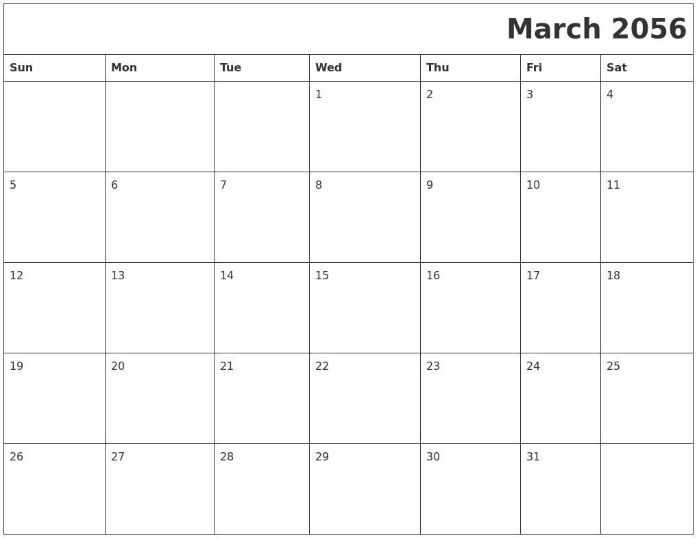 March 2056 Printable Calender
