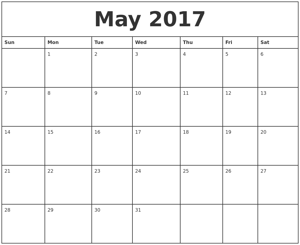 Printable Monthly Calendar May