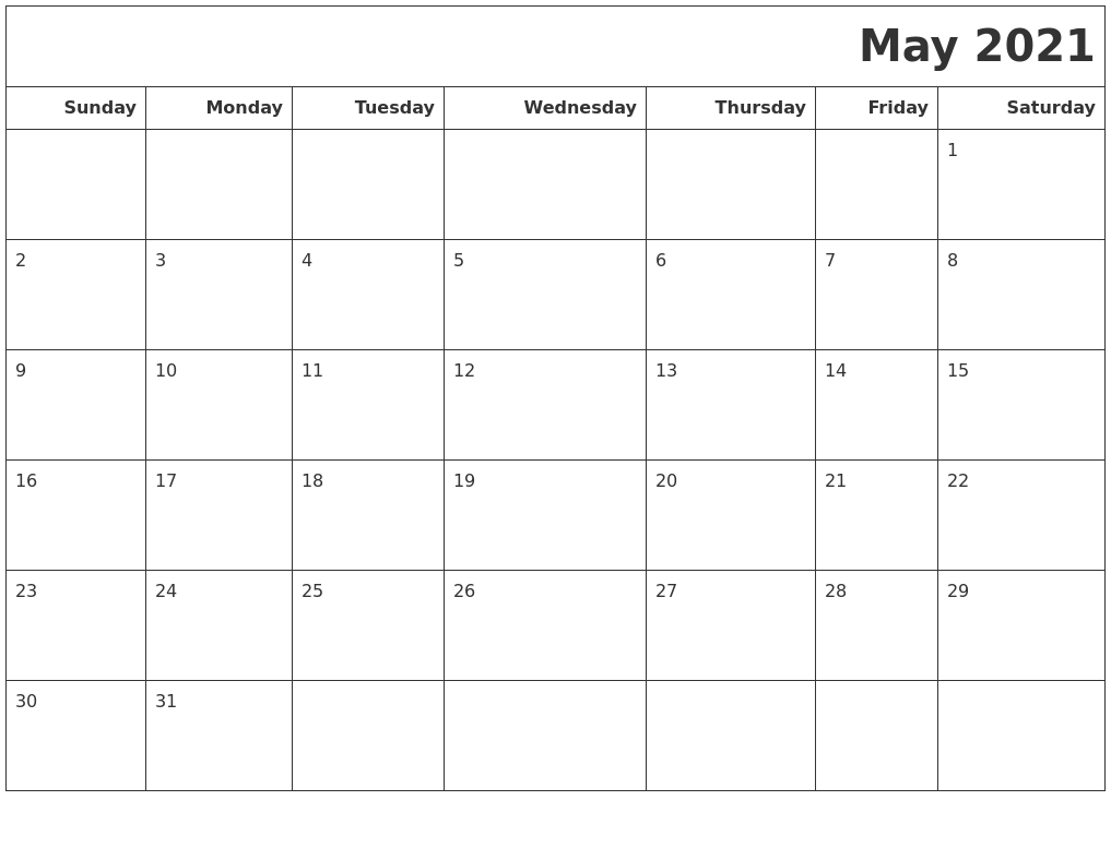 May 2021 Calendars To Print