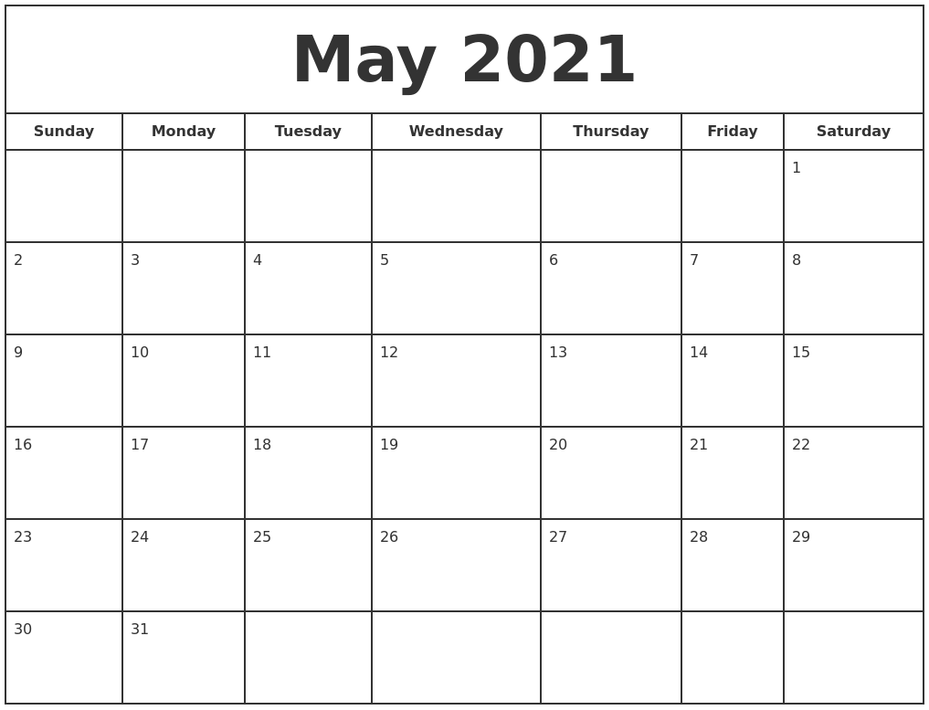 May 2021 Print Free Calendar