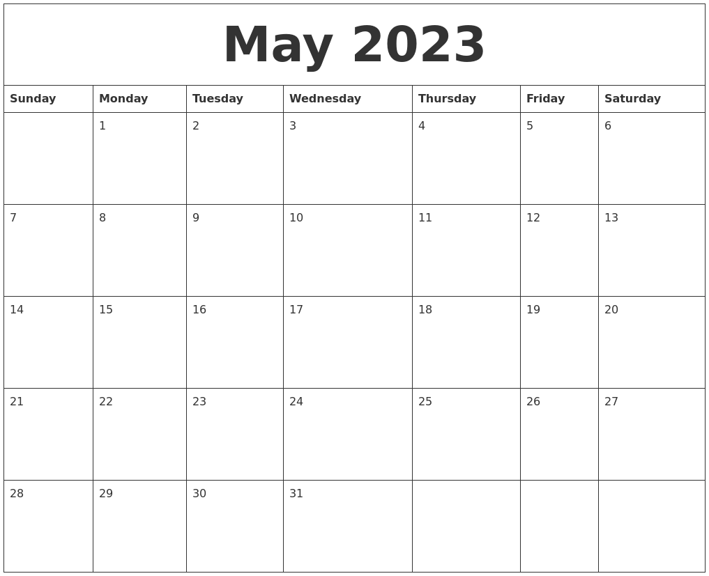 May 2023 Calendar Templates Free