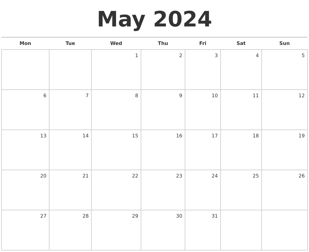 2024 Printable Calendars Free May