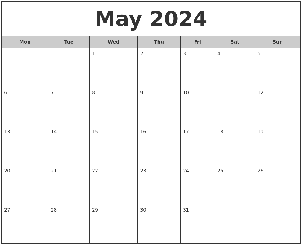 May 2024 May Calendar Printable Free All Months Fayth Jennica