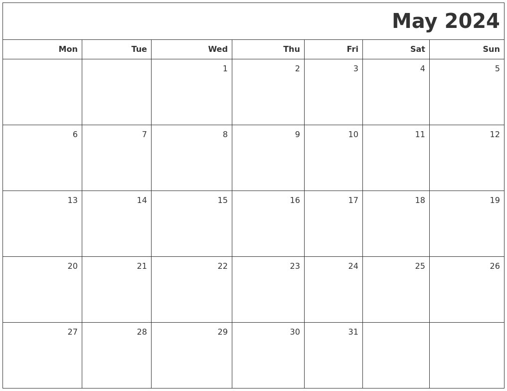 May 2024 Printable Blank Calendar