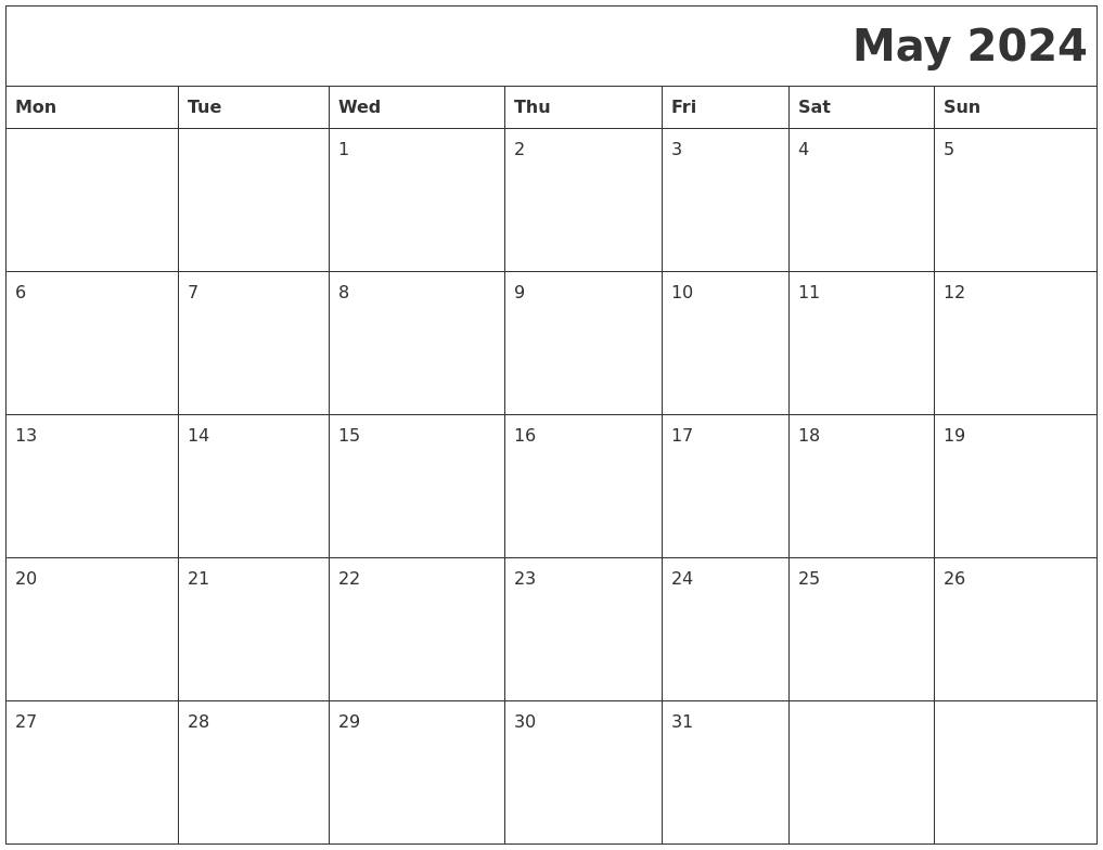 May 2024 Calendar Printable Cute Calendar 2024 All Holidays