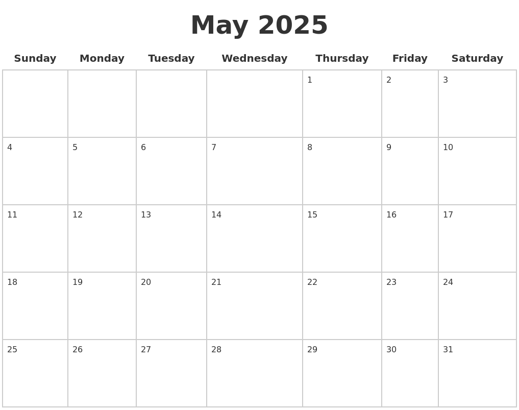 May 2025 Blank Calendar Pages 