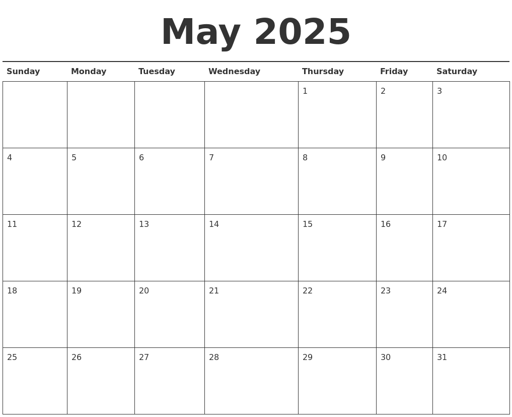 May 2025 Calendar Printable