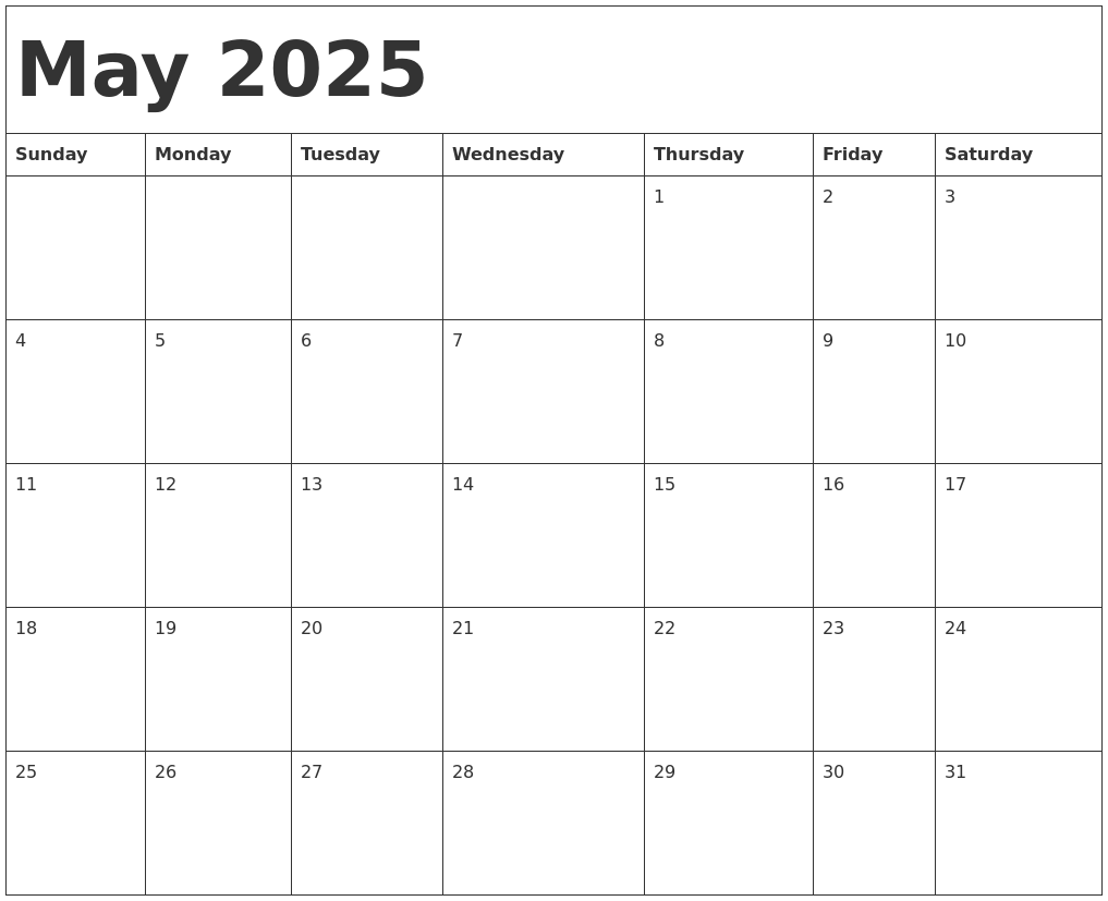 May 2025 Calendar Template