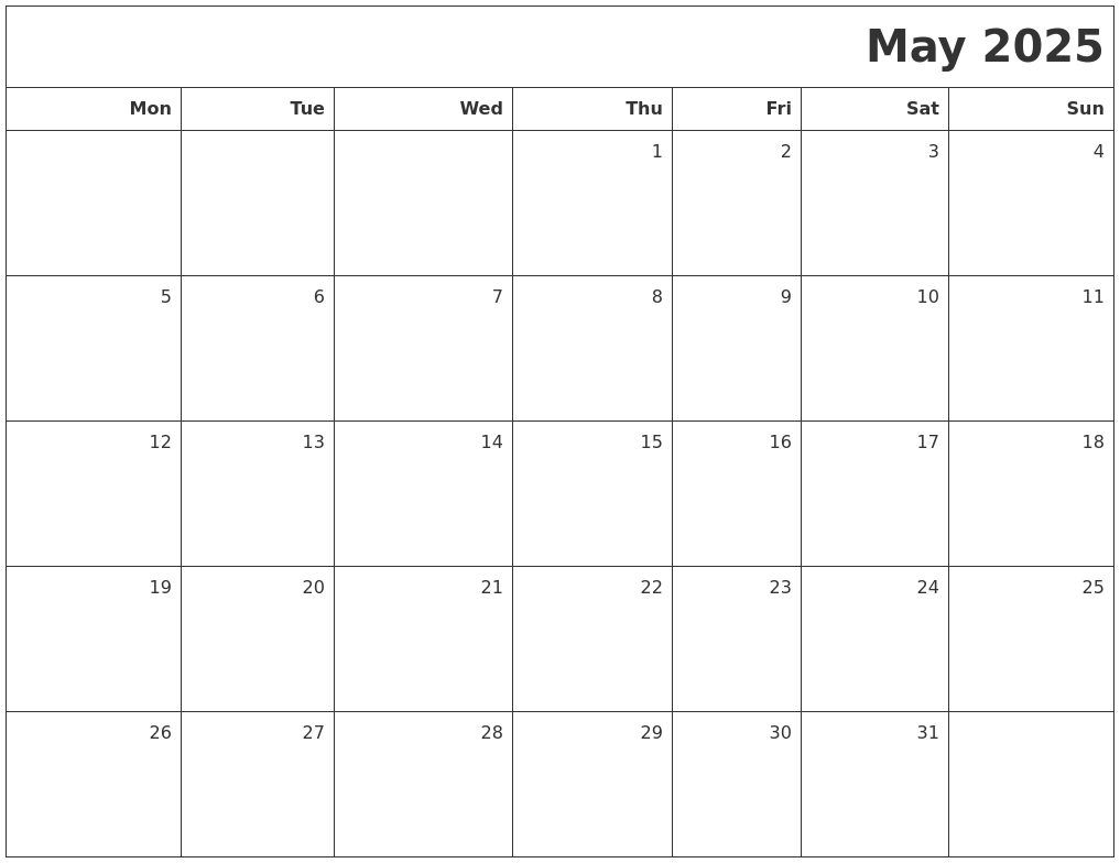 May 2025 Printable Blank Calendar