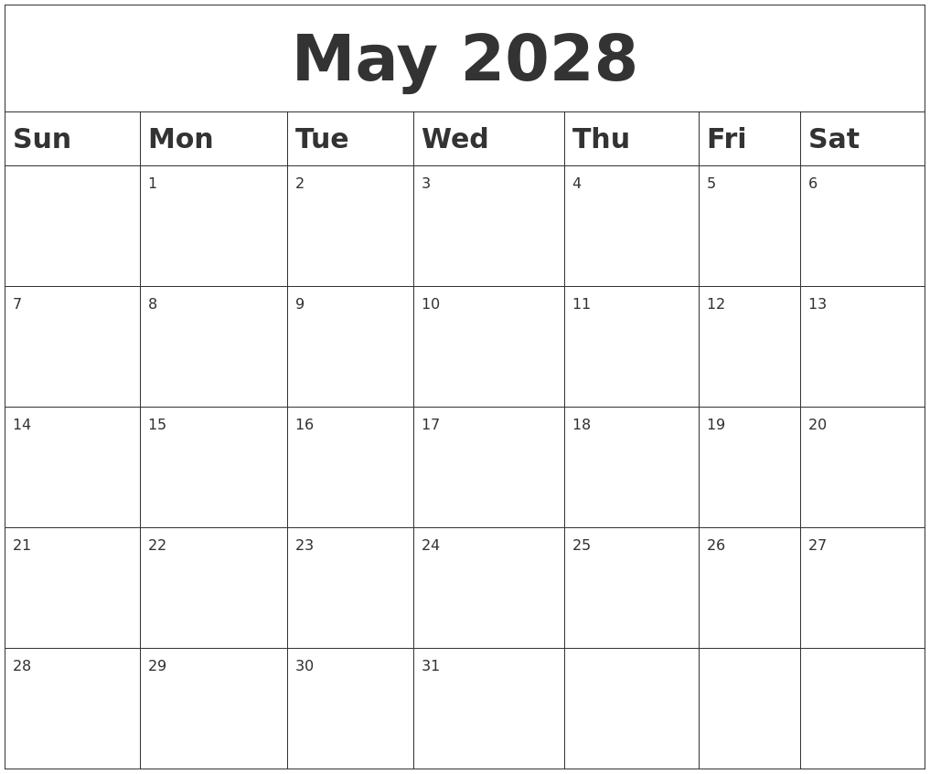 May 2028 Blank Calendar