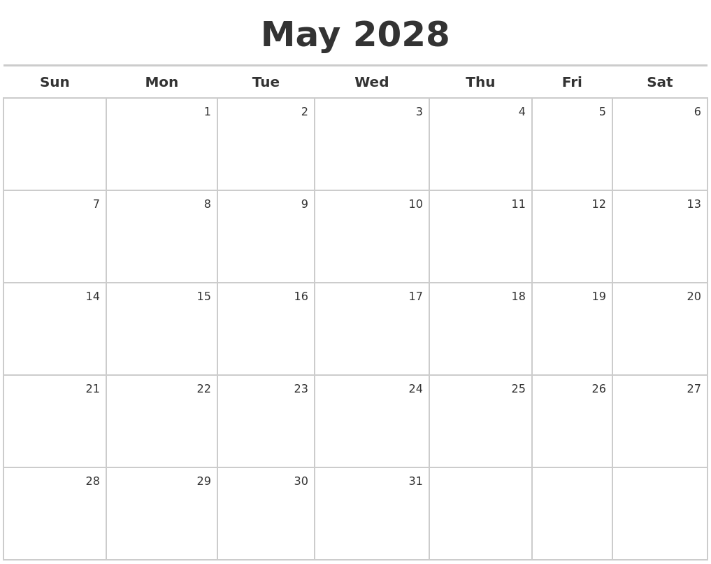 May 2028 Calendar Maker