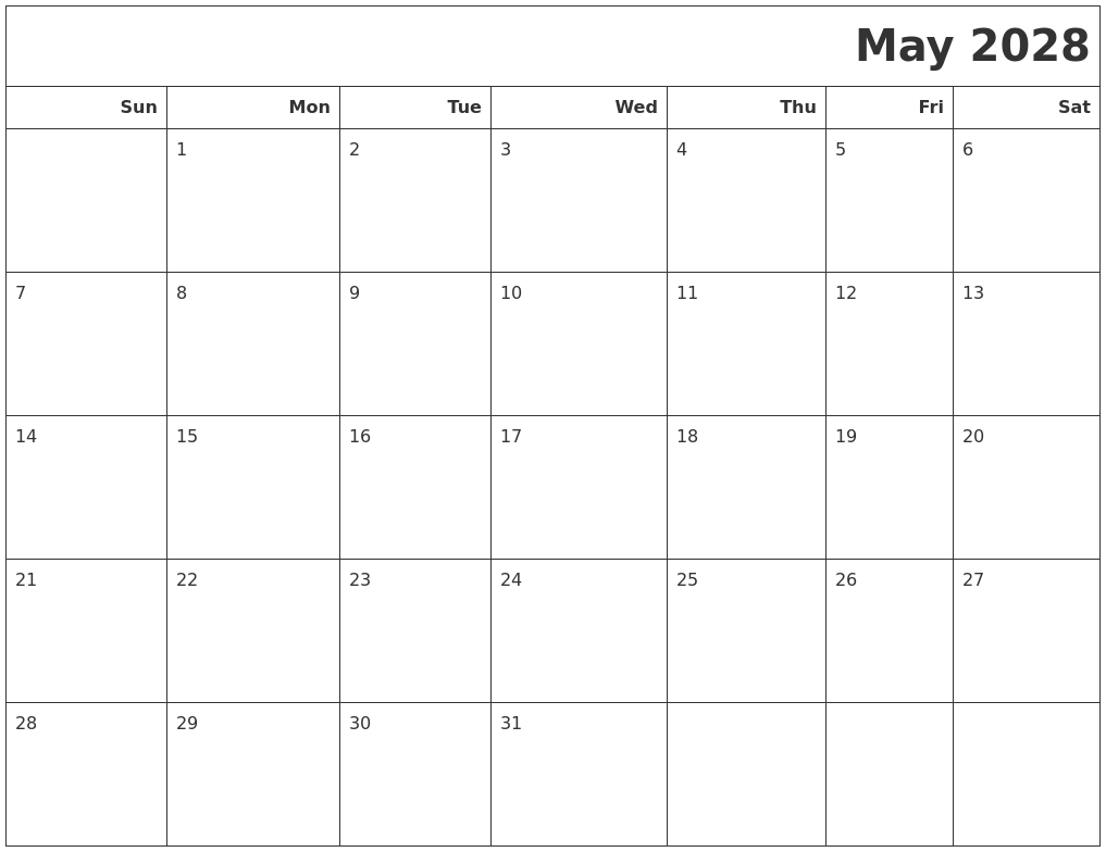 May 2028 Calendars To Print