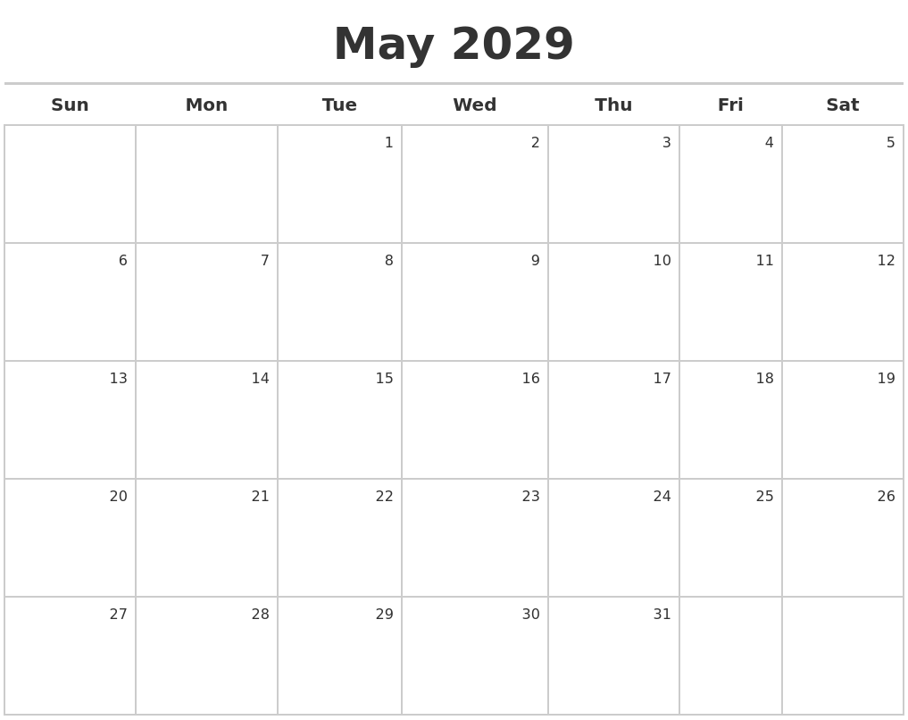 May 2029 Calendar Maker