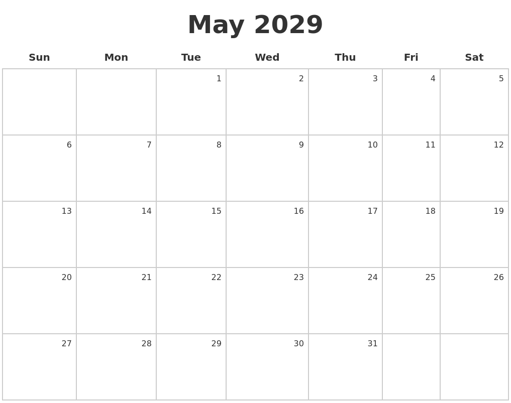 May 2029 Make A Calendar