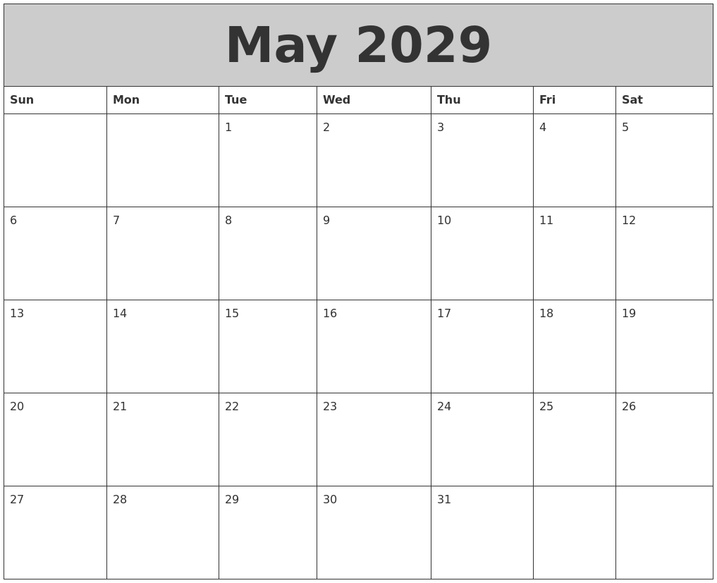 May 2029 My Calendar
