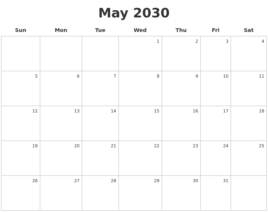 May 2030 Make A Calendar