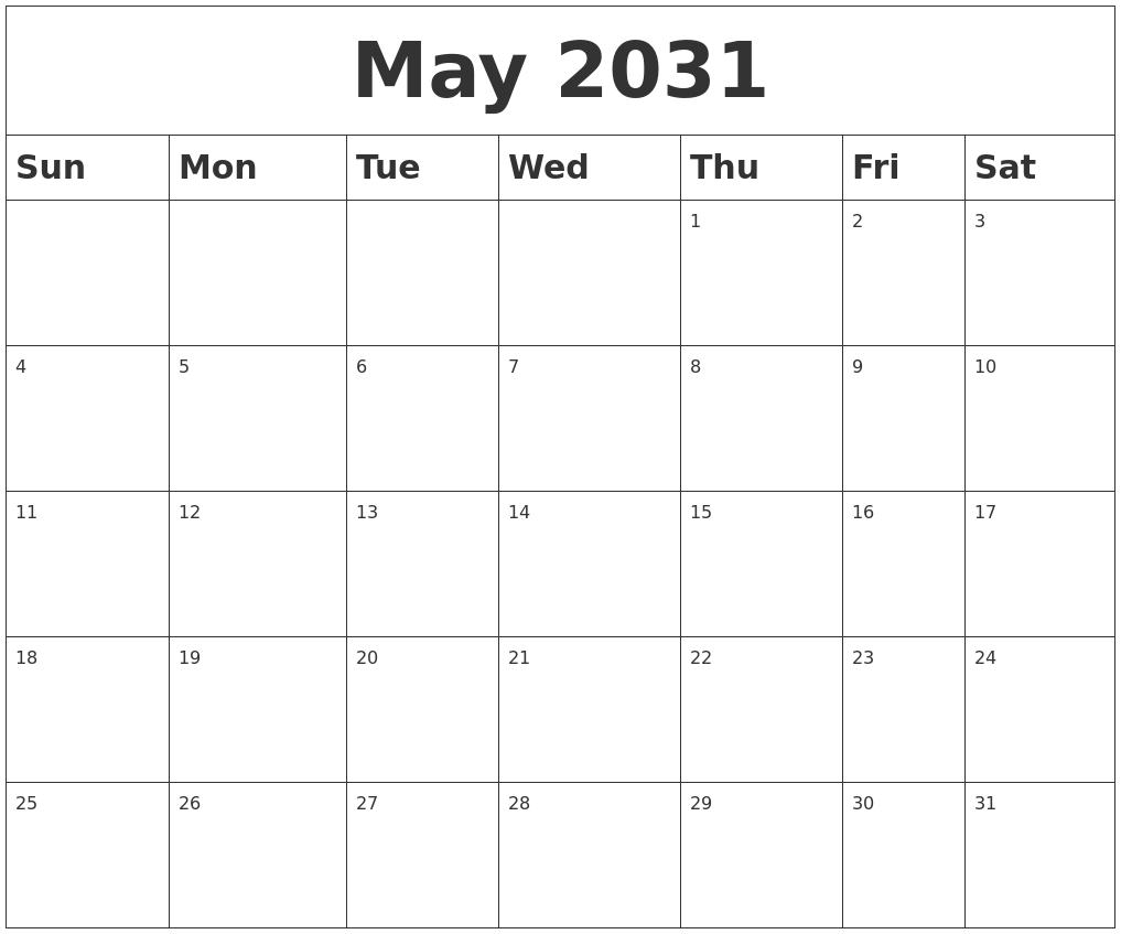 May 2031 Blank Calendar