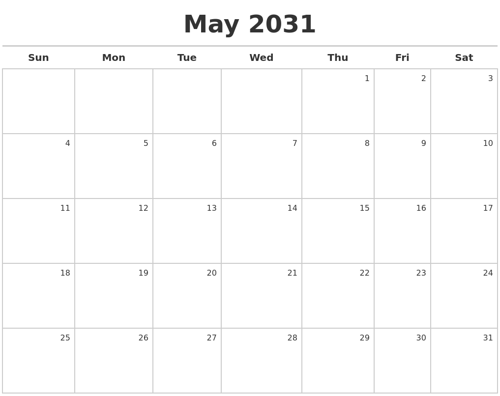 May 2031 Calendar Maker