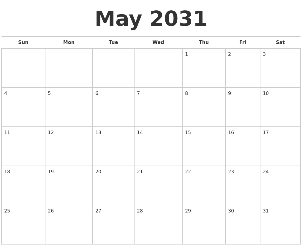 May 2031 Calendars Free