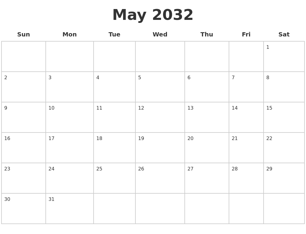 May 2032 Blank Calendar Pages