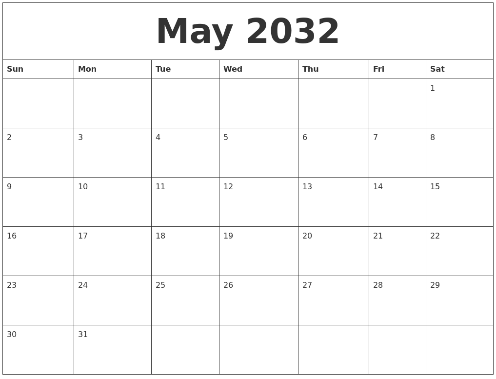 May 2032 Blank Calendar Printable