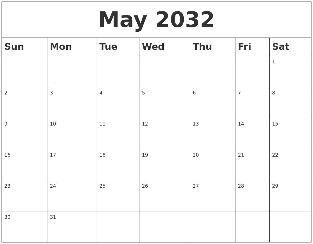 May 2032 Blank Calendar