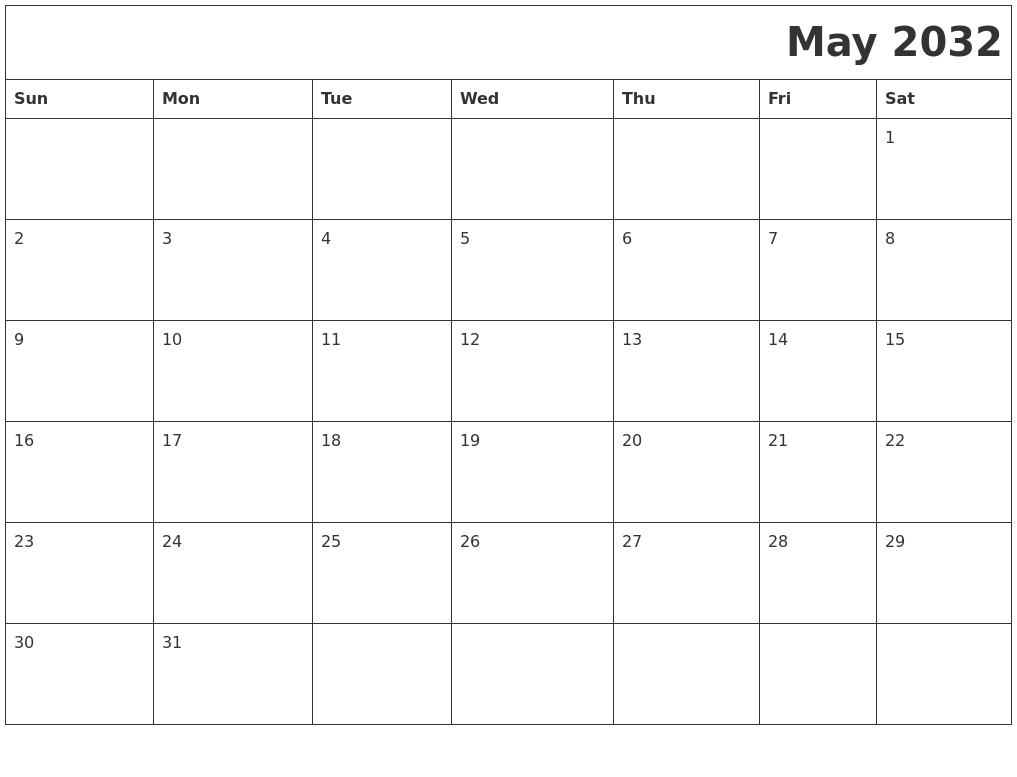 May 2032 Download Calendar
