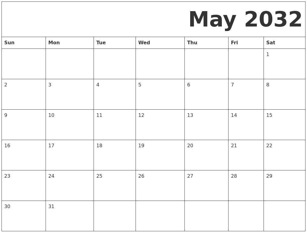 May 2032 Free Printable Calendar