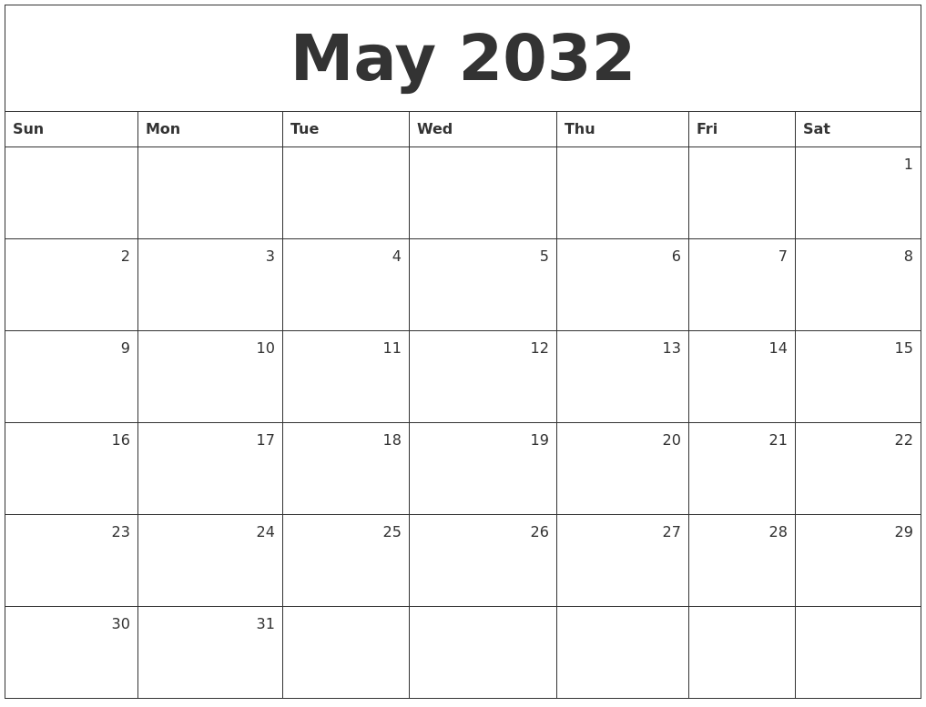 May 2032 Monthly Calendar