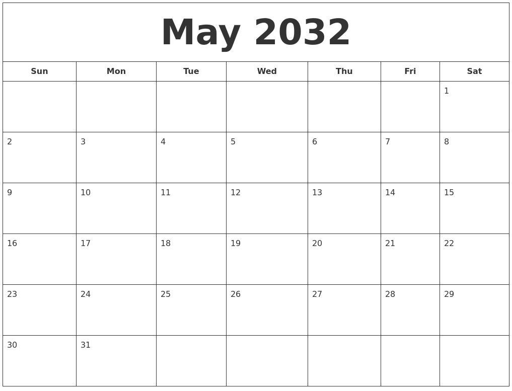 May 2032 Printable Calendar