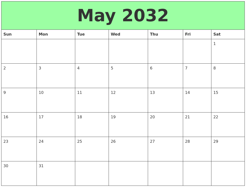 May 2032 Printable Calendars