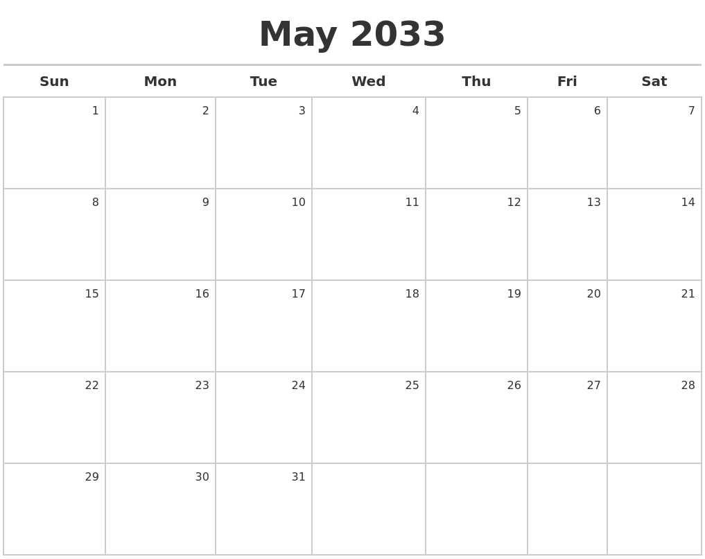 May 2033 Calendar Maker