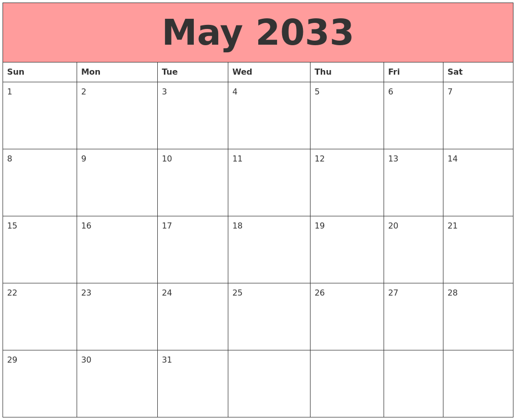 May 2033 Calendars That Work