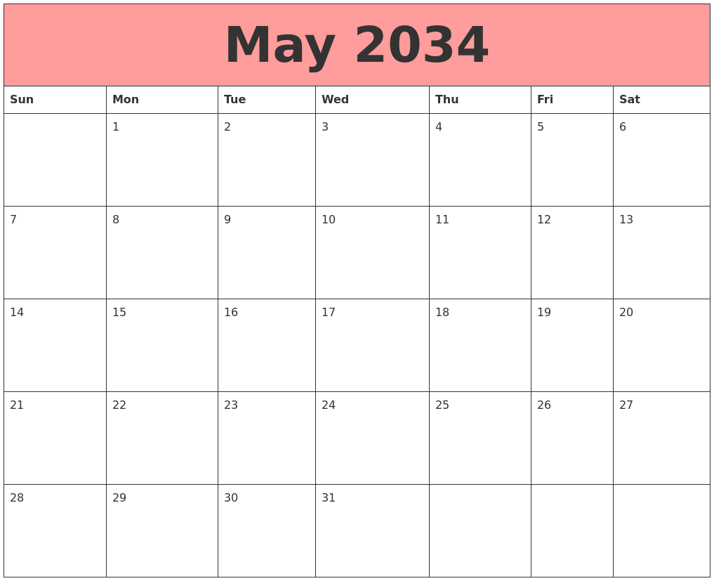 May 2034 Calendars That Work