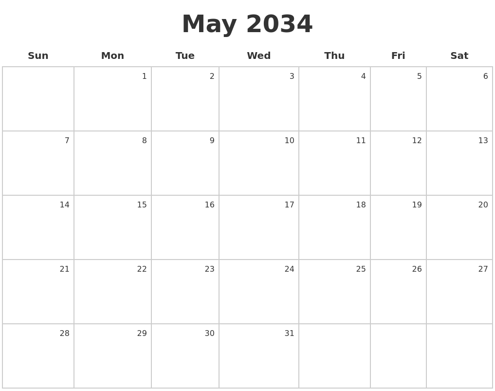 May 2034 Make A Calendar